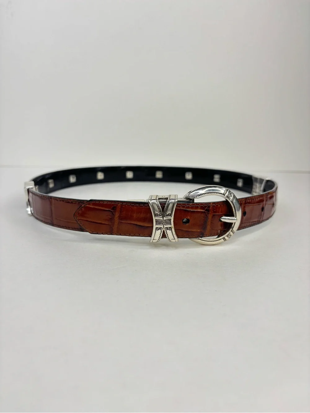 Vintage Brighton Reversible Croc-Embossed Leather Belt Brown Black B40155 30 / M